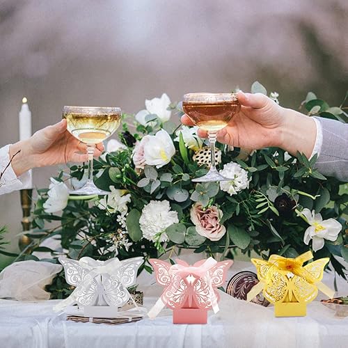 Miniatura 6 de Cajas de recuerdo de mariposa, 50 unidades, cajas de chocolate para galletas, dulces, con cintas, caja hueca para bricolaje, boda, niña, novia,