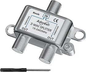 Adoreen Divisor de Cabo Coaxial de 2 Vias, Mini Sinal Digital Bidirecional Rg6/Rg59 Coaxial 10-2602Mhz para Uso Interno E Externo Em Catv, Satélite, Antena, Moca, Internet, Modem + Chave de Fenda - 1