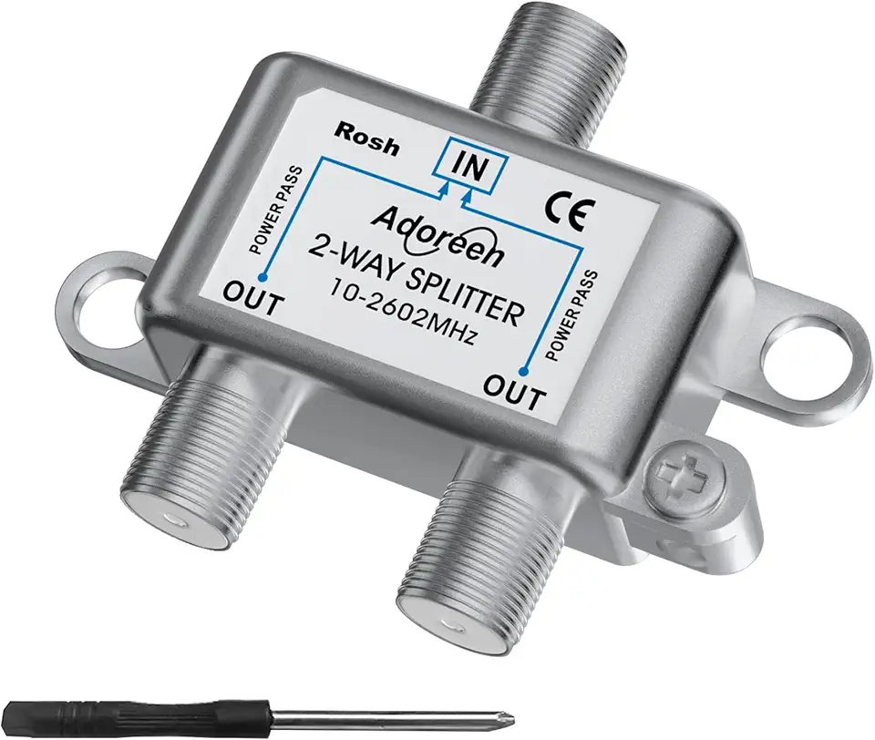 Adoreen Divisor de Cabo Coaxial de 2 Vias, Mini Sinal Digital Bidirecional Rg6/Rg59 Coaxial 10-2602Mhz para Uso Interno E Externo Em Catv, Satélite, Antena, Moca, Internet, Modem + Chave de Fenda - 1