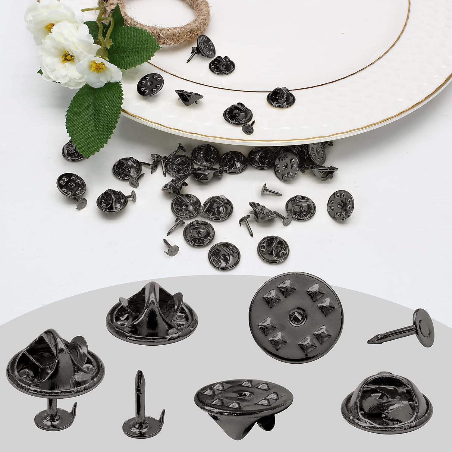 100 Pairs Metal Pin and Pin Backings, Butterfly Clutch Tie Tacks Pin Back with 8mm Blank Pins for Craft Making,Toy Pins and Jewelry Making (Gun Black)