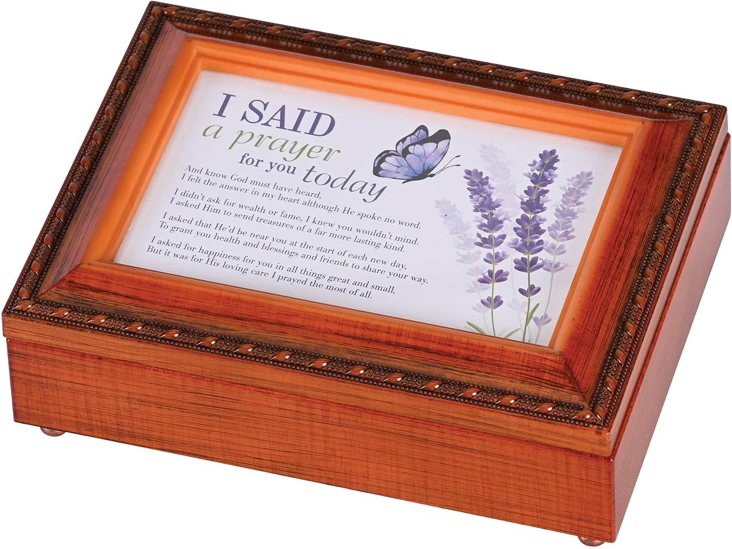 Dicksons I Said A Prayer Amazing Grace, Woodgrain Finish 8 x 6 Inch Polymer Trinket Jewelry Music Box