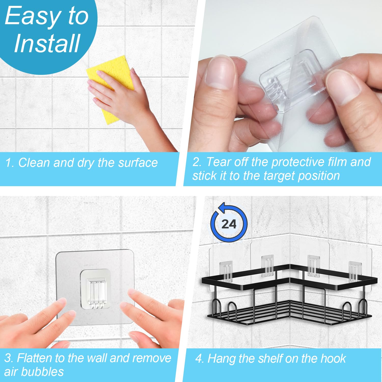 12 Ganci Adesivi Trasparenti Per Doccia - Forti E Impermeabili - Set Con Ganci Singoli, Doppi E Tripli - Ideali Per Bagno E Cucina