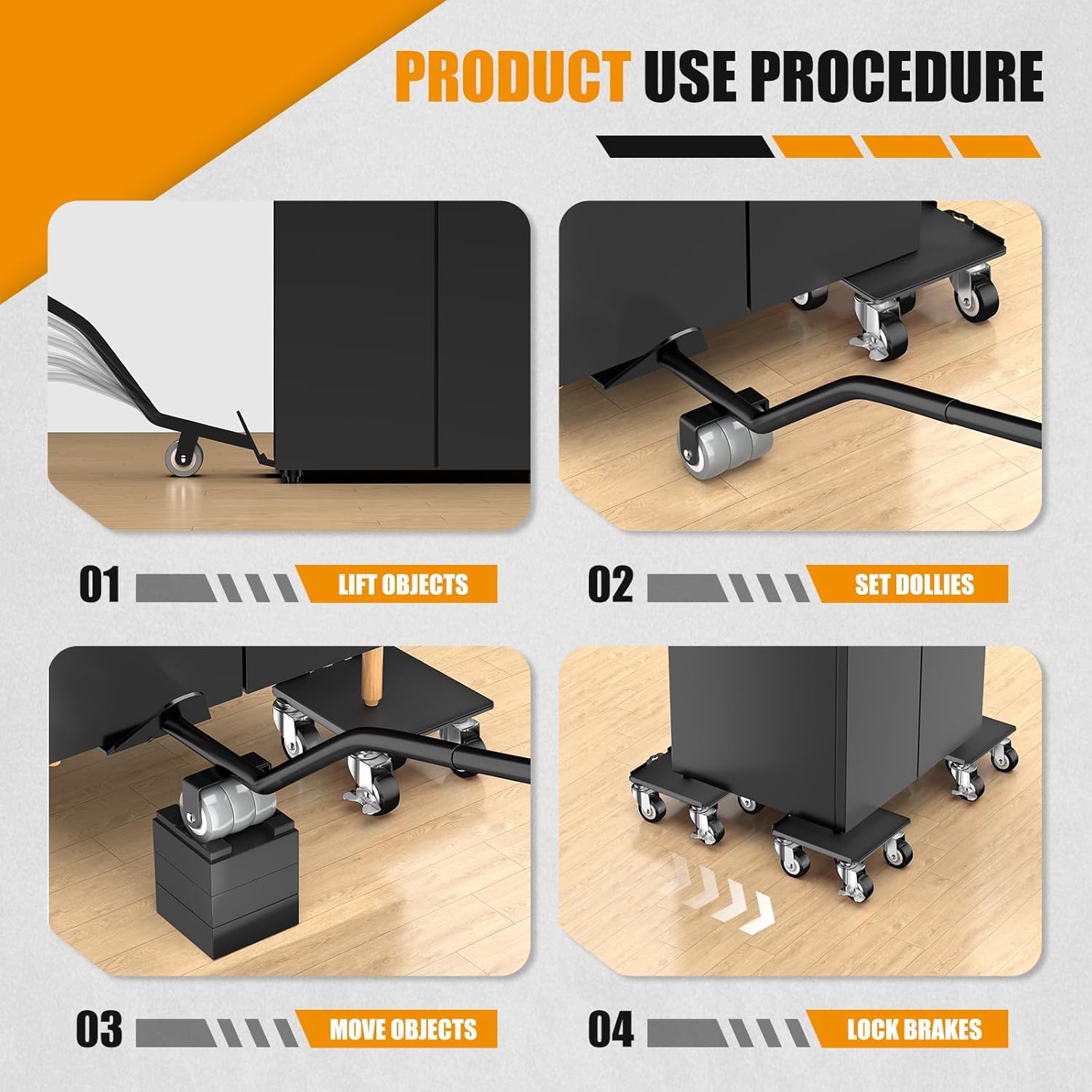 2000LBS Heavy Duty Furniture Dolly & Mover - 6.4" Carbon Steel Panel with 5X 360° Wheels, Non-Slip Sliders & Lifter for Sofa, Piano, Appliances (Black) Black 6.4in image 5 of 7 B0F189SW5B