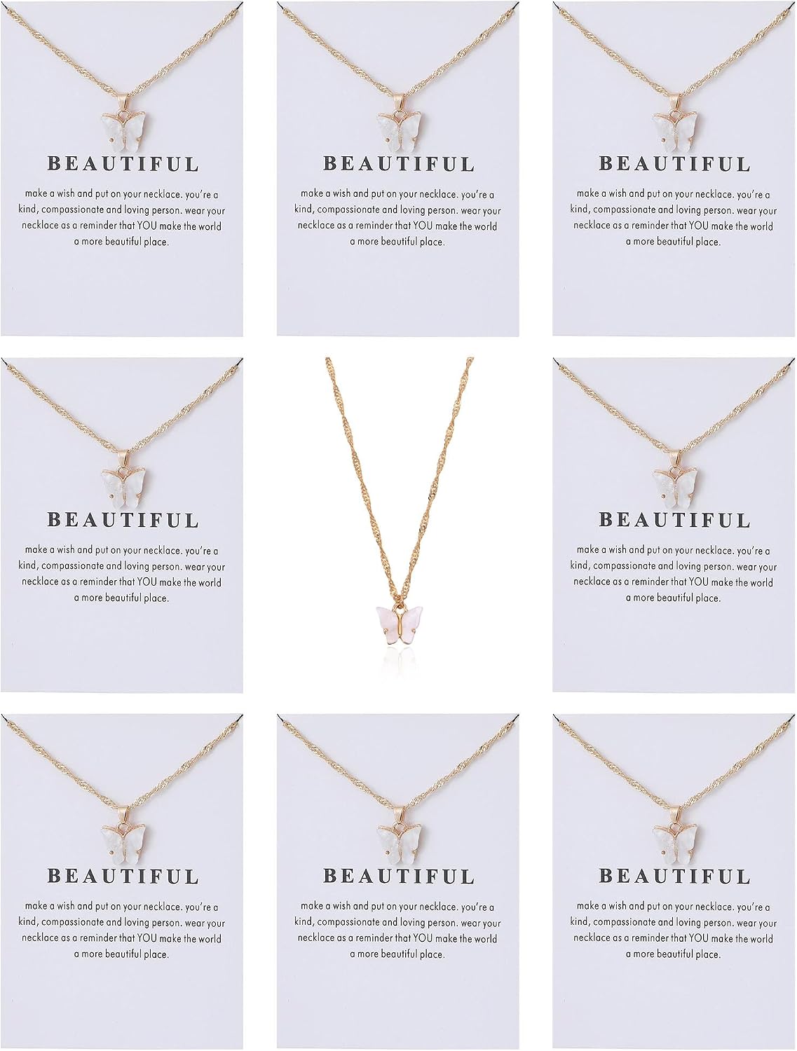 Rrdaily 8 Pcs Butterfly Necklace Bulk Gifts for Women, Cute Friendship Necklace Set for Mother's Day Birthday Christmas Party Favors Jewelry