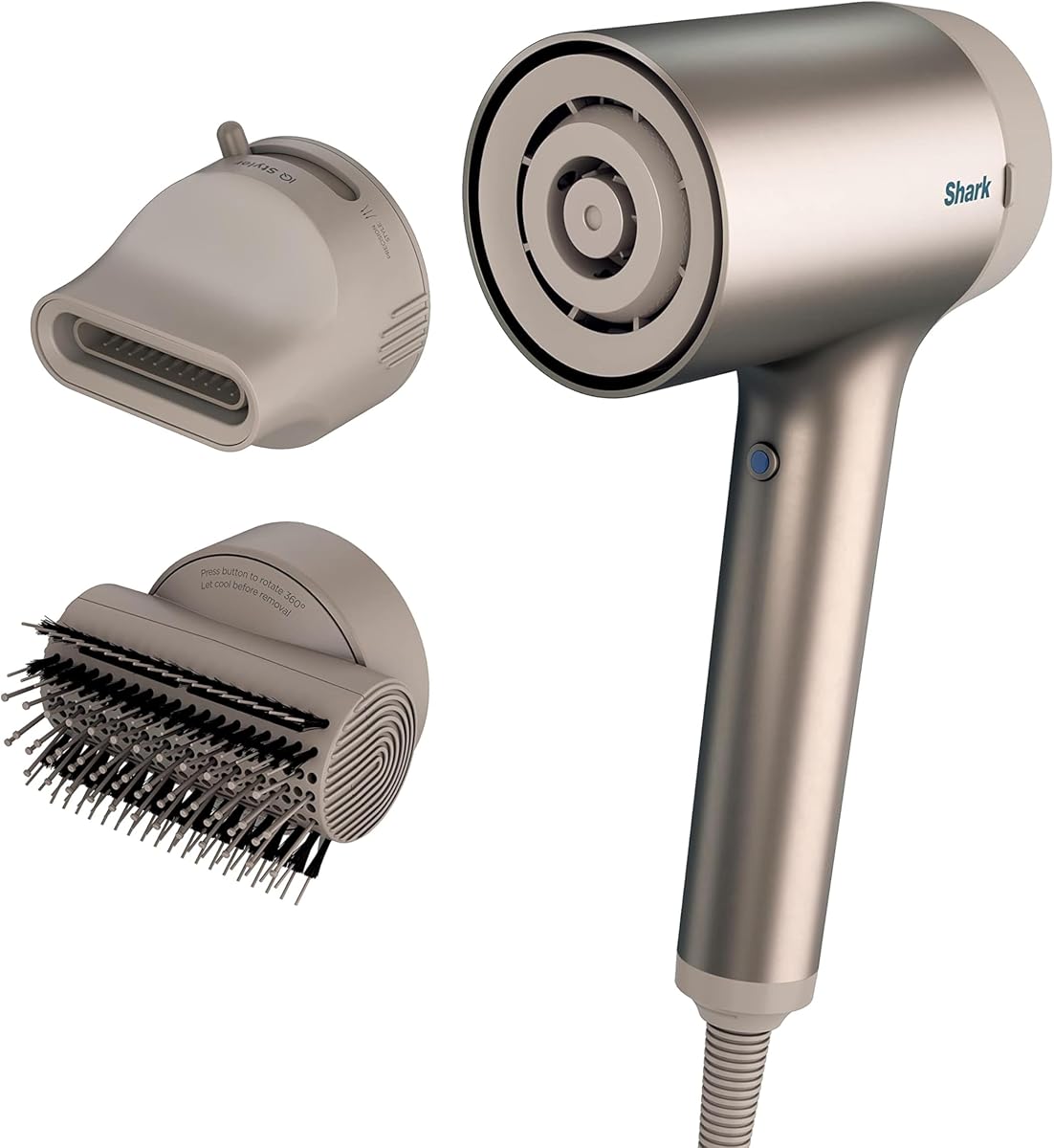 HyperAIR Ionic Dryer, Rotatable Brush, Auto Presets, Stone, HD112BRN | Dual Optical Sensors Auto-Set Heat, Negative Ion Frizz Control, Cool Shot Button