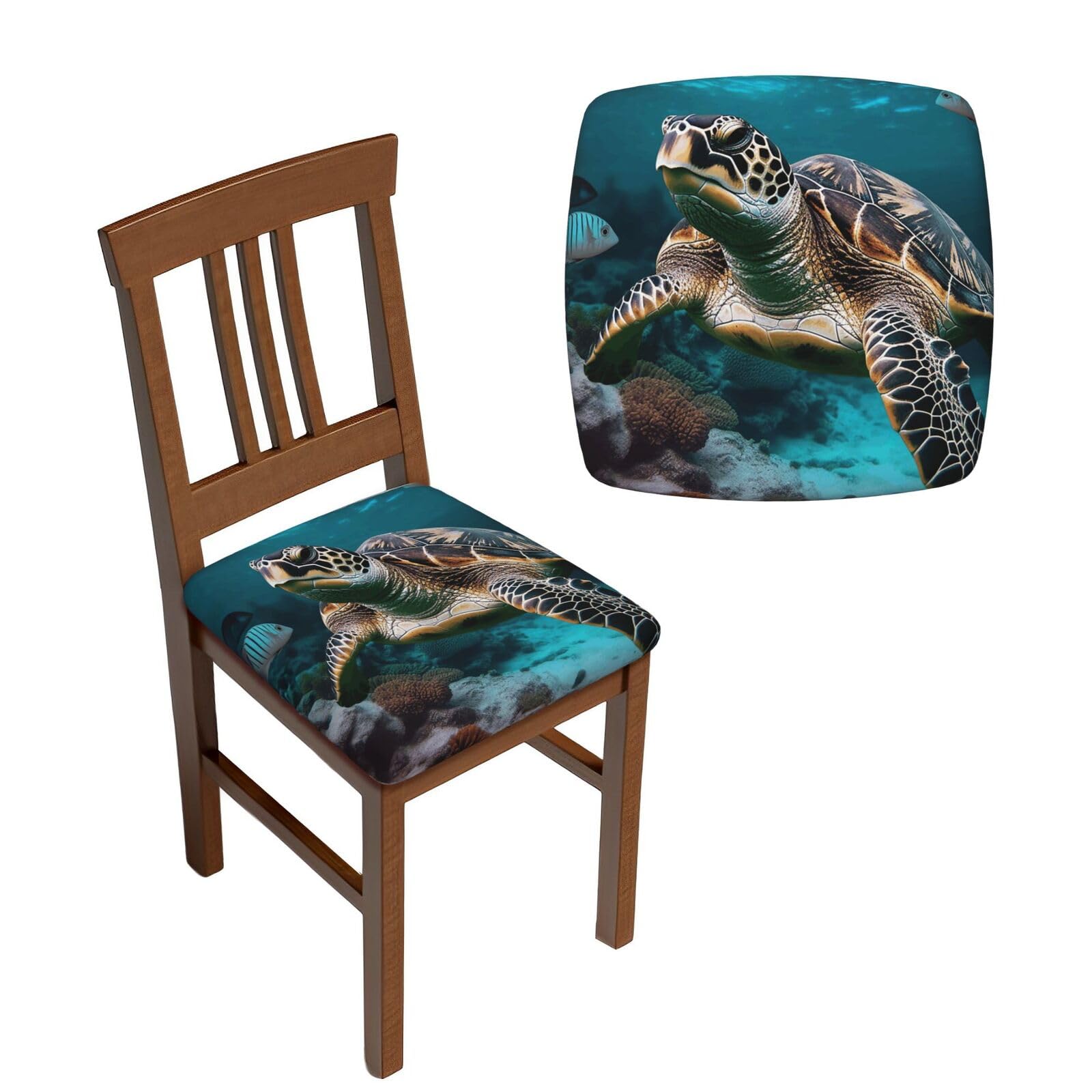 NONHAI 6PCS Dining Chair Seat Covers Set Ocean Animal Turtle Stretch Removable Chairs Covers Washable Seat Cushion Slipcovers Protector for Dining Room Kitchen Chairs