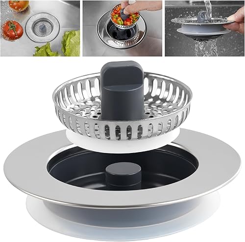 iFealClear Tapón de drenaje para fregadero de cocina, de acero inoxidable, para fregadero de cocina estándar de 3-1/2 pulgadas, tapón de drenaje de