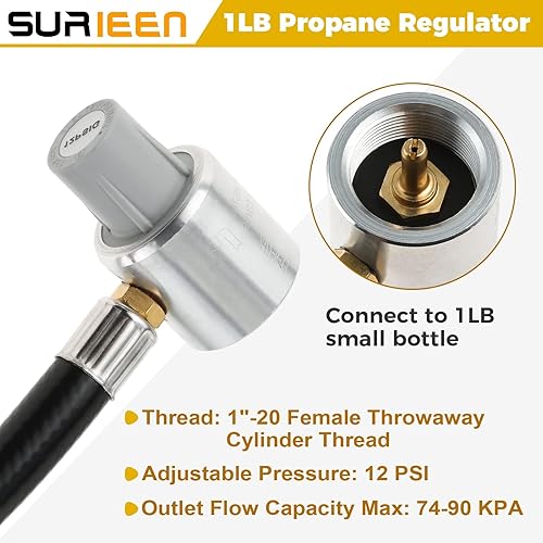 Miniatura 3 de 5430 Manguera de extensión reguladora de propano de 3 pies, regulador de propano con conector de cilindro de 1 libra, compatible con Coleman Classic