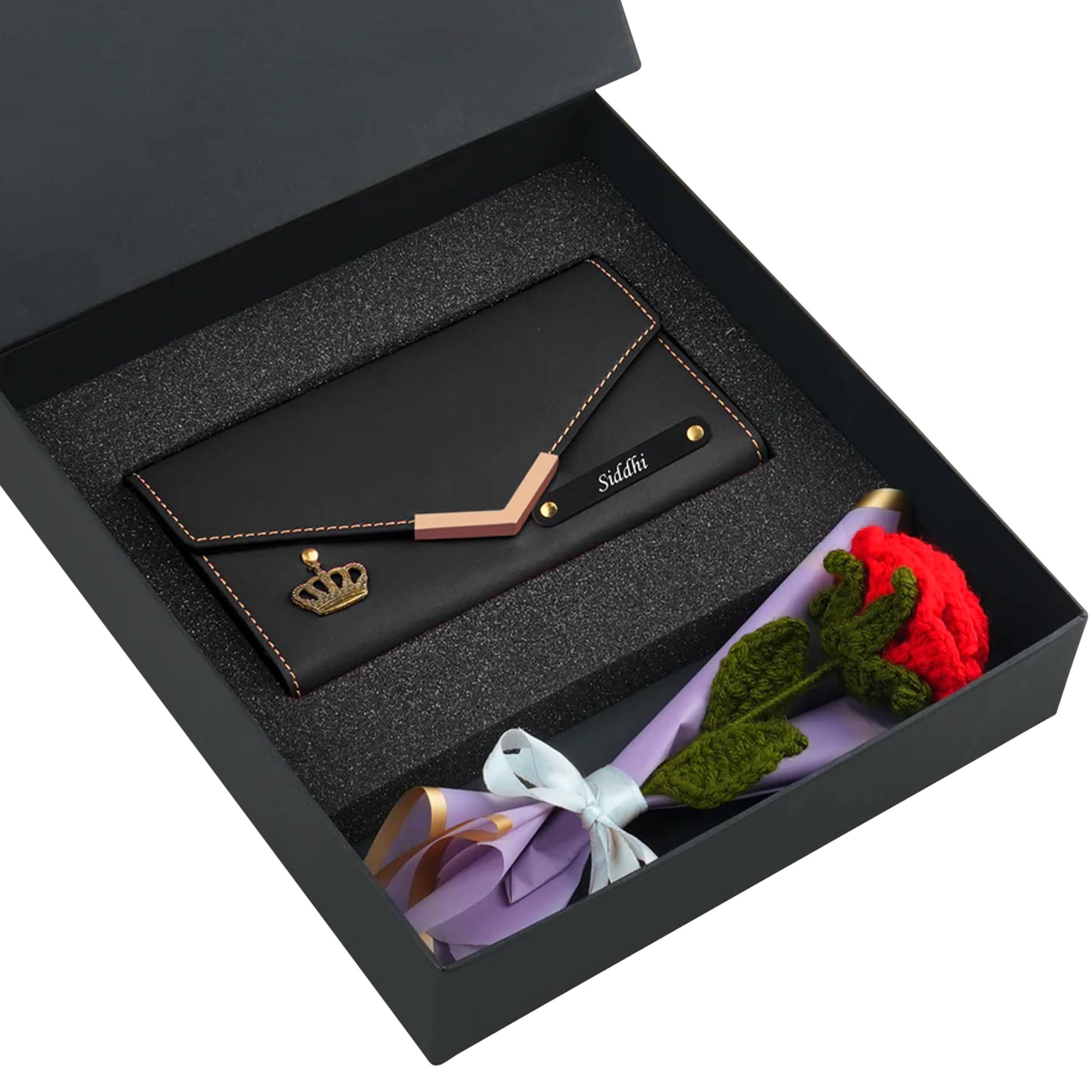 the wallet store Personalized Clutch & Artificial Rose Bouquet Hamper With Personalised Note-picture-54