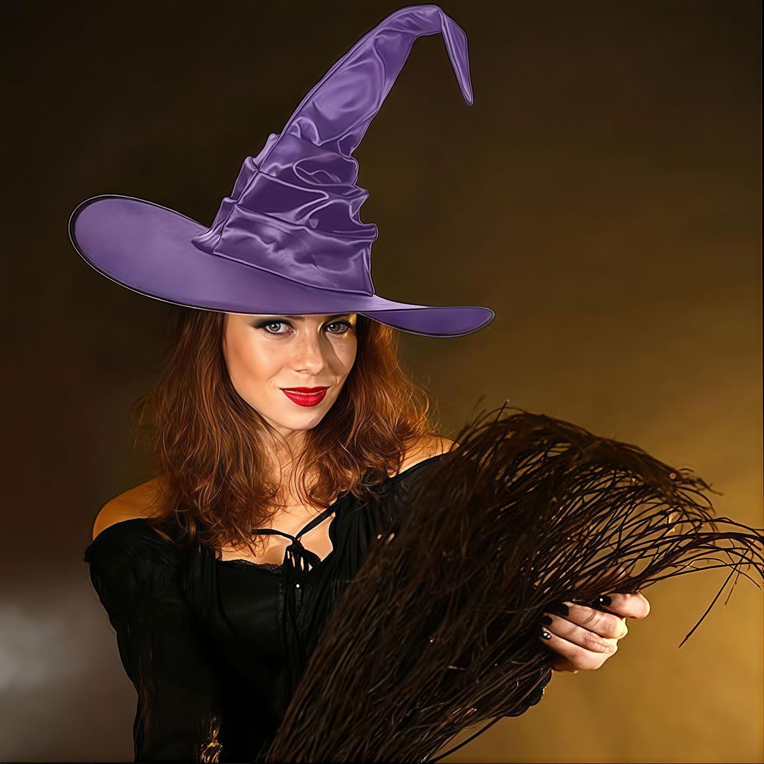 Halloween Witch Hat Black/Purple Detachable Witch Headband Hat Costume Accessories for Women Halloween Party