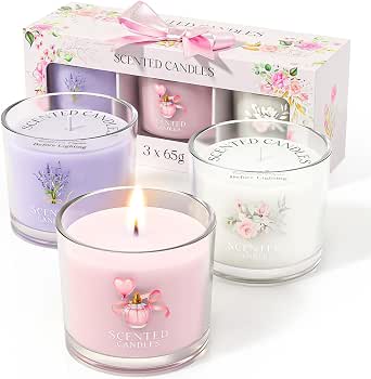 CHILLFLAME Scented Candle Gift Set, 3-Pack, Pink, Purple, and White
