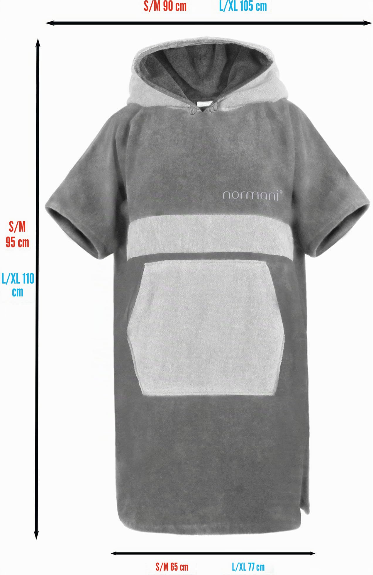normani Unisex Badeponcho für Erwachsene | Handtuch-Poncho | Umzieh-Hilfe - Strand-Bademantel für Damen undund Herren aus 100% Baumwolle