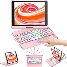 CC Store Keyboard for iPad 9 Generation, Spanish Ñ Bluetooth Keyboard with Hard Shell 360° Rotating with Touchpad and 7 Backlight Colours for iPad 10.2 Inch 9th/8th/7th Gen, Rose