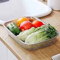 Vista 3 de Cedilis Paquete de 2 coladores grandes de acero inoxidable, cesta de lavado de verduras de malla de 6 cuartos de galón, cesta escurridor rectangular
