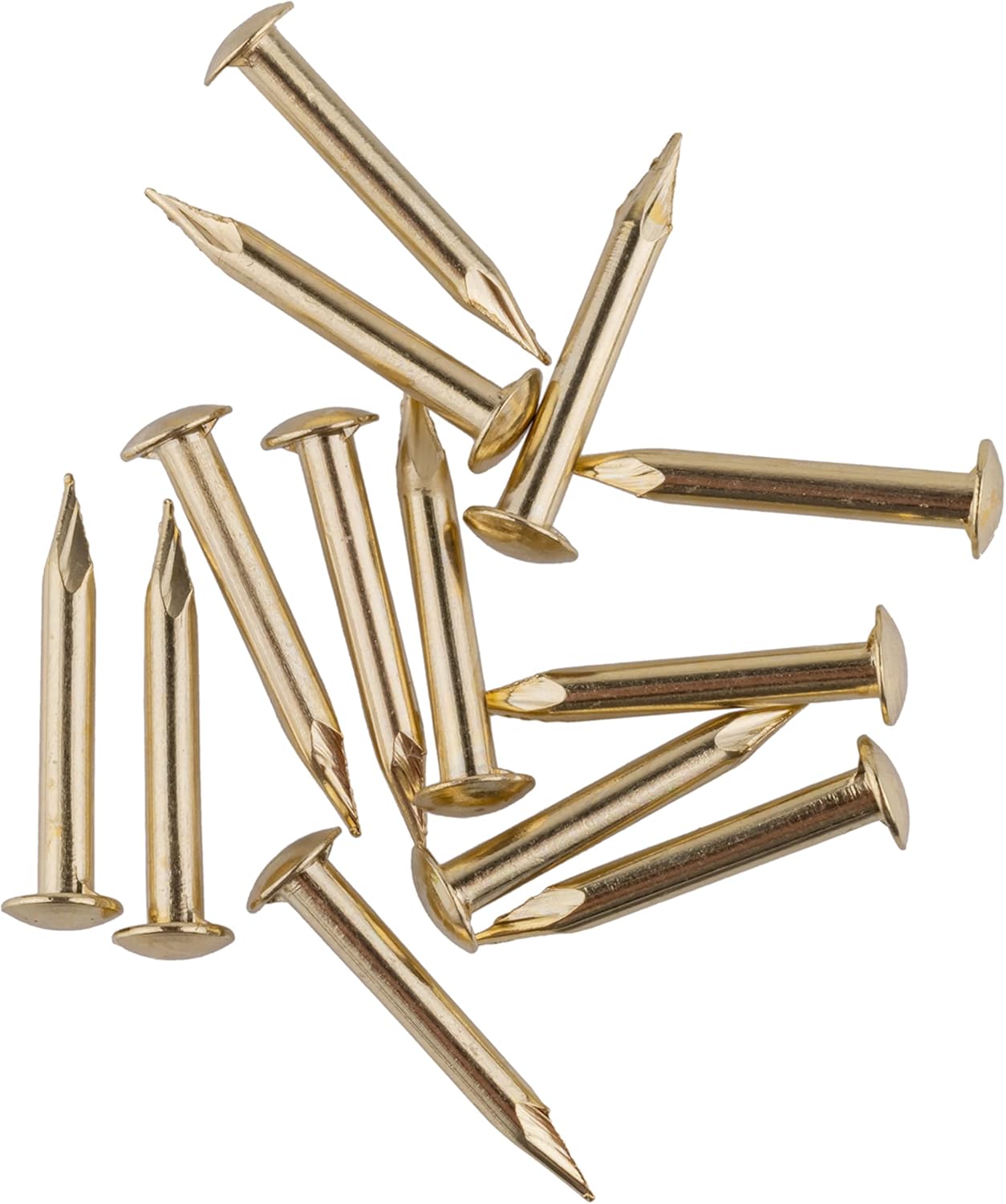 Bright Brass Escutcheon Pins - 1/2" Long - Pack of 100 - Small Round Head Nails - Decorative Nails for Wood - EP3-B