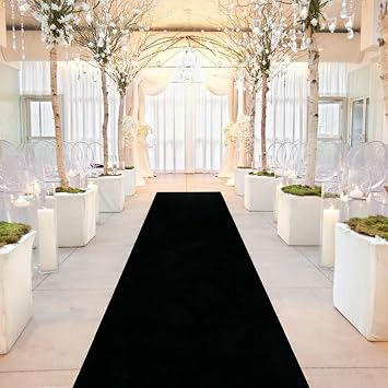 FANPROMS Black Aisle Runner for Wedding Ceremony 24Inx15FT Carpet Runner for Wedding Party Velvet Wedding Runners Rug Aisle Decorations Vintage Aisle Runway Carpet Runner for Celebration Decor