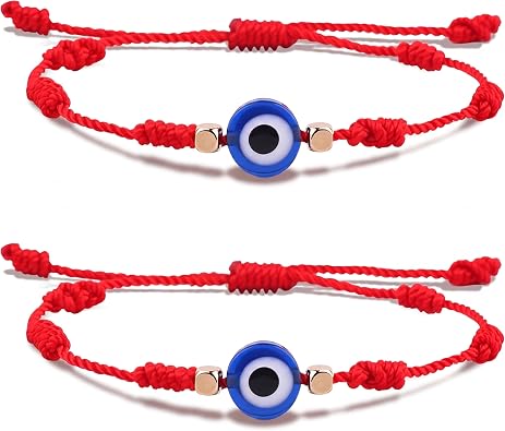 Fesciory Evil Eye Bracelets for Women, 2Pcs Adjustable Red String, 7 Knots Braided Lucky Thread, Hamsa Hand Amulet Bracelets for Men Women Jewelry Gifts