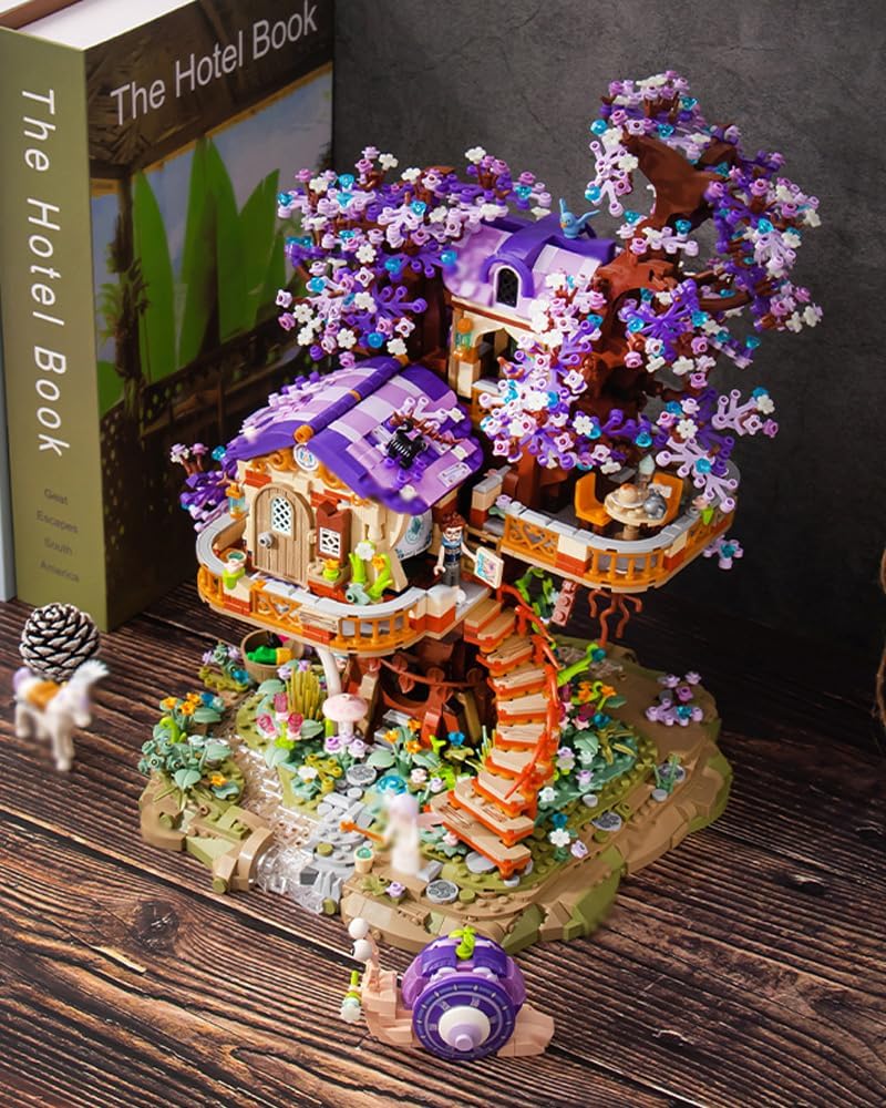 Star Fairy Treehouse Building Blocks Set, Japanese Sakura Tree House, Violet Cherry Tree Bonsai Creative Architecture, Home Decor or Idea Gifts for Adults, Mini Particles 3991 PCS (1065) - Image 4