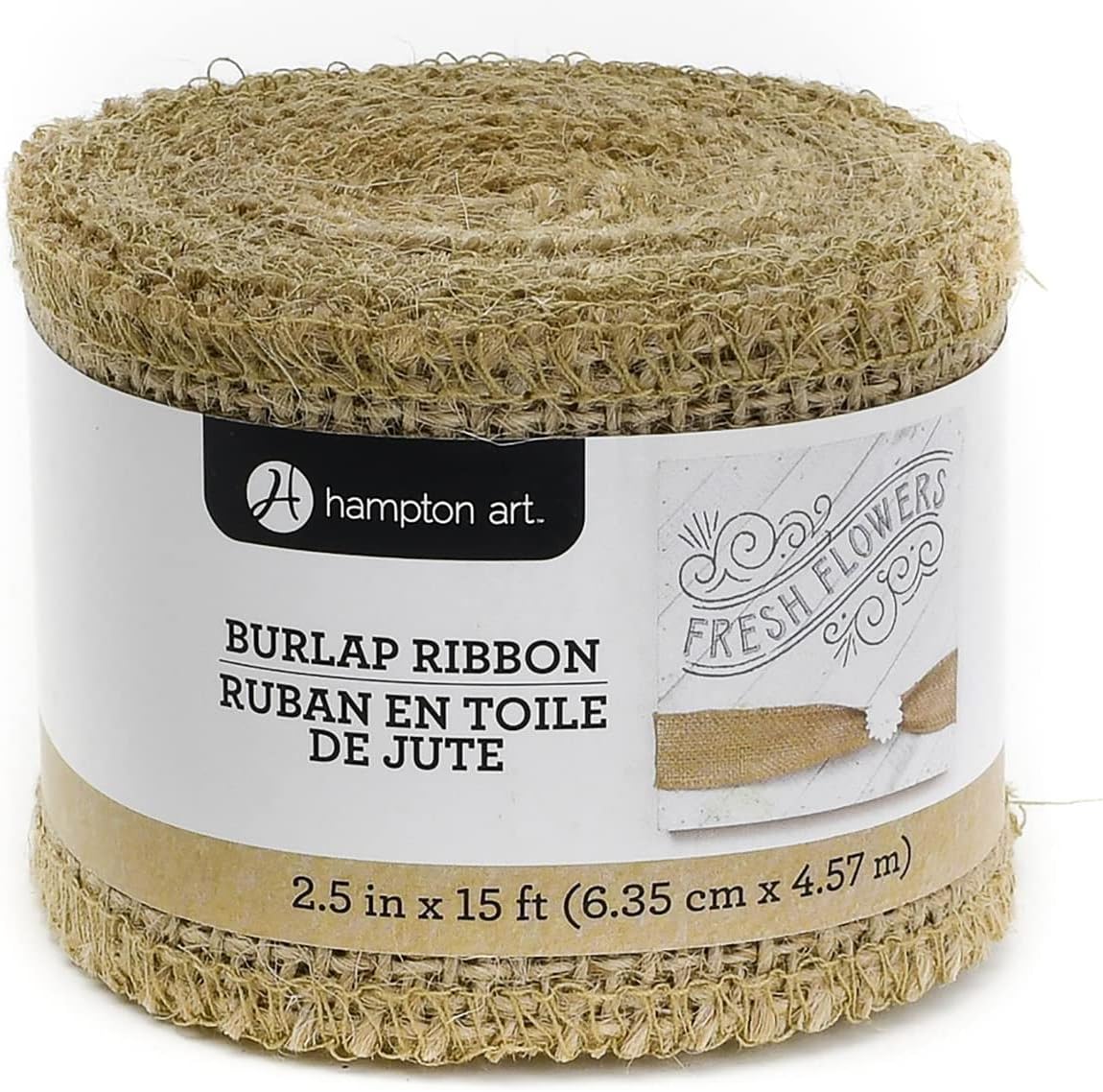 Hampton Art Burlap Ribbon 2.5in x 15ft - Natural Jute Fabric Roll with Serged Edges, Rustic Ribbon for Crafts, Party Decor, Wreaths, and DIY Projects