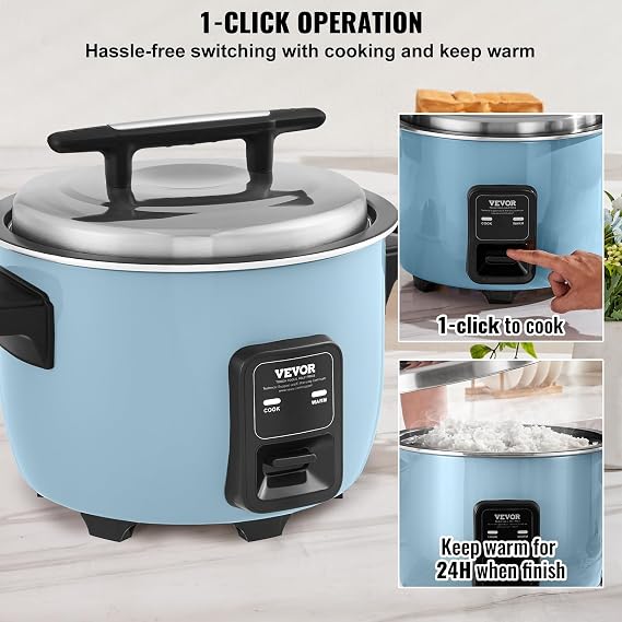 VEVOR Commercial Rice Cooker, 40-Cup Rice Cooker, 8.45 Qt / 8 Liter Large Rice Cooker and Warmer with Nonstick Inner Pot, Fast Cooking and 24-Hour Keep Warm, with Rice Cup and Paddle, for Restaurant