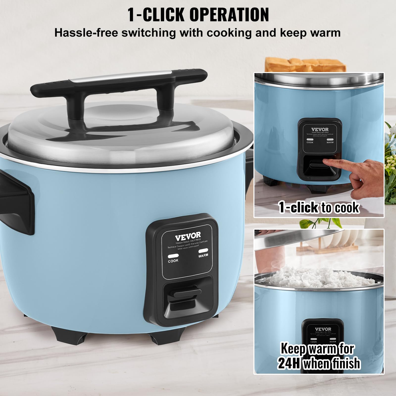 VEVOR Cuiseur à Riz Commercial, Auto-cuiseur de Riz 40 Tasses 8 Litres, Grand Pot Intérieur Antiadhésif, Cuisson Rapide, Maintien au Chaud 24 Heures, avec Tasse Doseur et Spatule, pour Restaurant