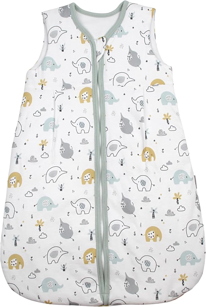 TupTam Schlafsack Baby 2.5 TOG – Atmungsaktiver Winterschlafsack für Kinder, OEKO-TEX zertifiziert, Farbe: Elefanten Grau Gelb Lightpetrol, Größe: 56-62 Baby