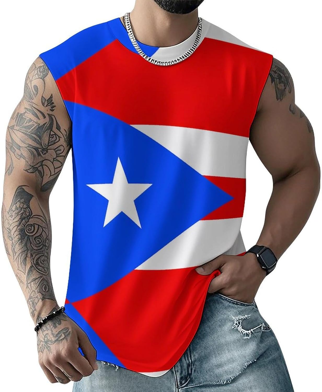 Flag of Puerto PR Men Summer Sleeveless Crew Neck Top 5XL