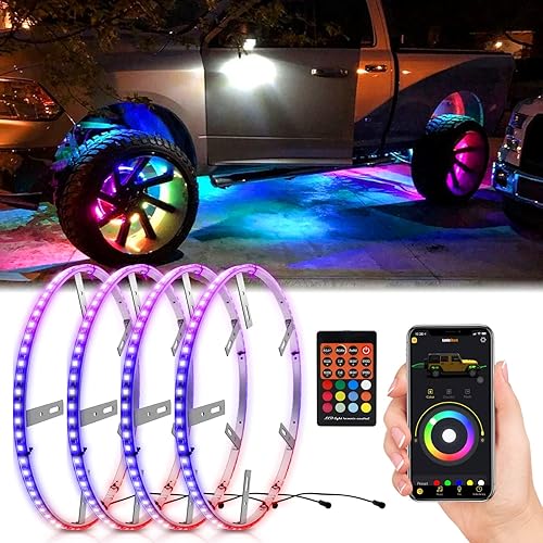 LuminShack Luces de rueda de 175 pulgadas luces de llanta ajustables colores de persecución de sueños luces de neumáticos función de frenado de