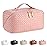 Large Capacity Travel Cosmetic Bag - PU Leather Makeup Organizer Bag Portable Woven Makeup Bags for Women Waterproof Travel Toiletry Bag with Divider Pouch, Pink
