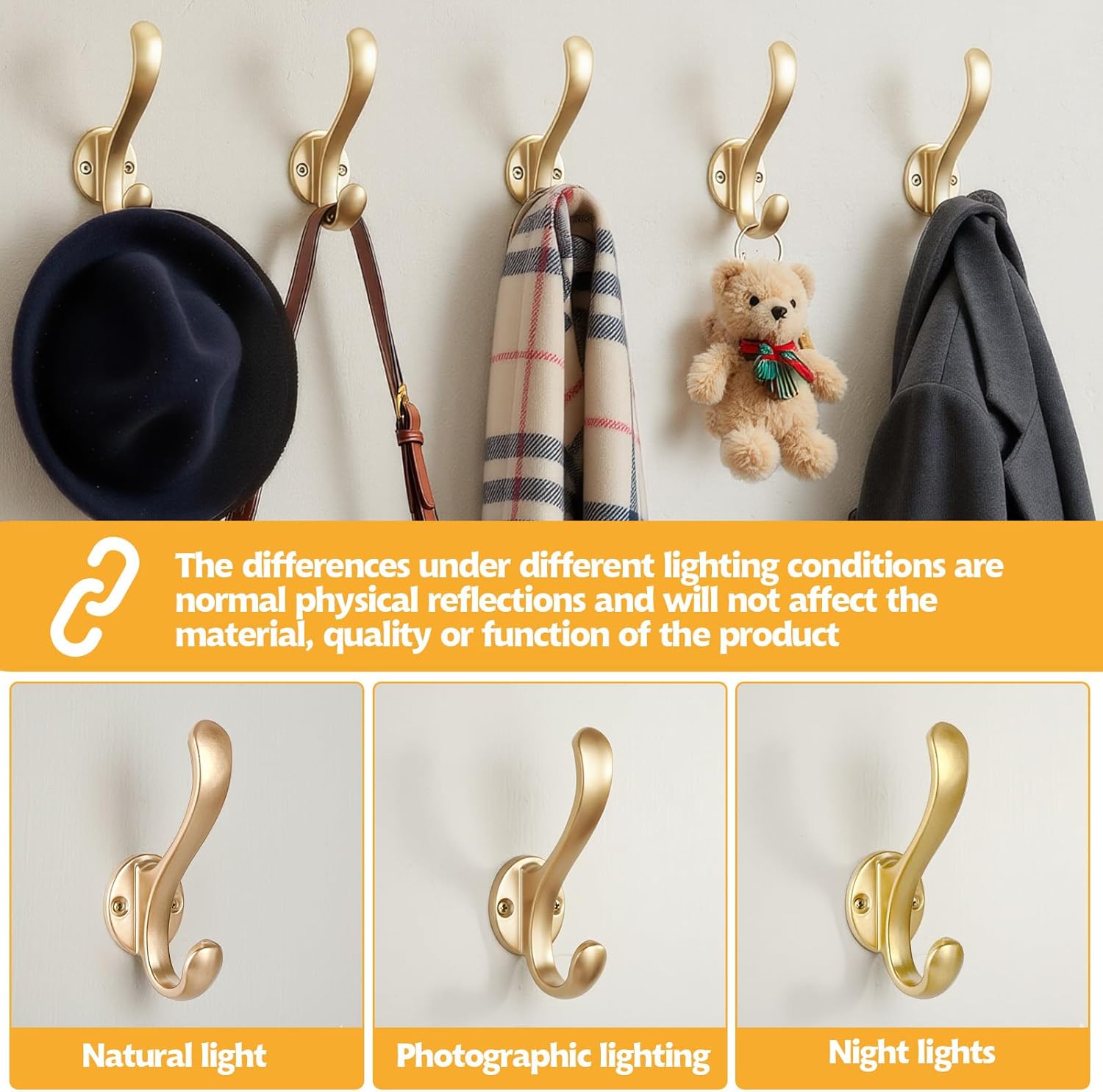 8 Pack Coat Hooks Wall Mount Heavy Duty Utility Retro Double Hooks for Hanging Coats,Hat, Towel, Key, Robe, Scarf, Bag, Cap (Gold)