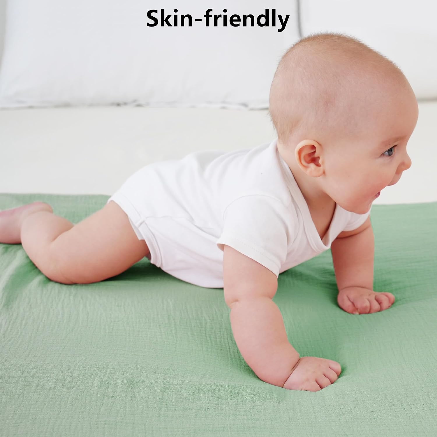 2Pack Muslin Swaddle Blankets 41" x 37" – Ultra-Soft 100% Cotton Breathable Receiving Blankets for Newborns, Boys & Girls, Multipurpose Wrap, Nursing Cover, Play Mat (Light Grey & Green)
