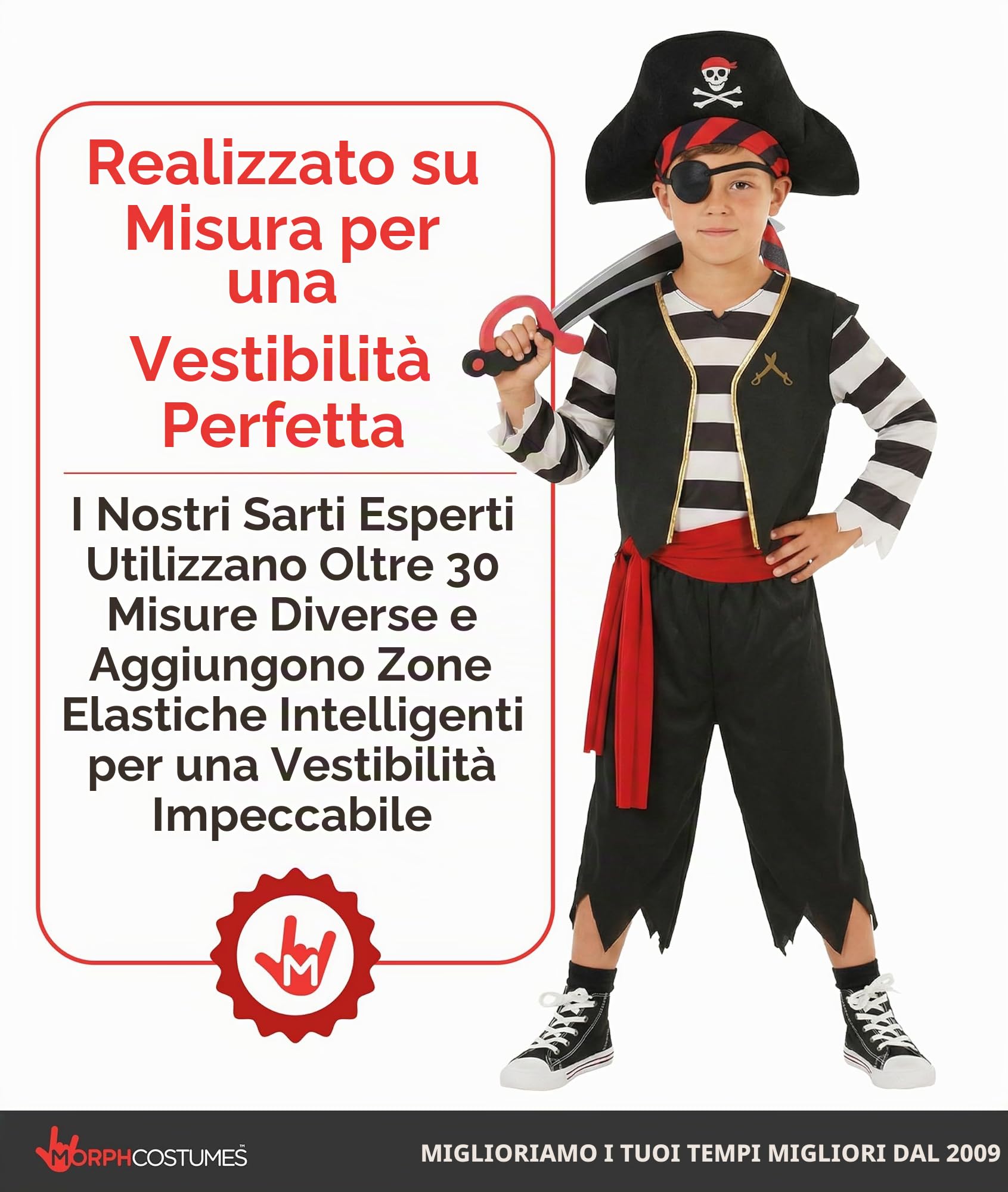 Morph Costume Pirata Bambino, Costume Pirata Halloween Bambino | Maglia con Gilet, Pantaloni, Cappello, Benda & Spada, Perfetto per Halloween, Ideale per il Gioco di Ruolo