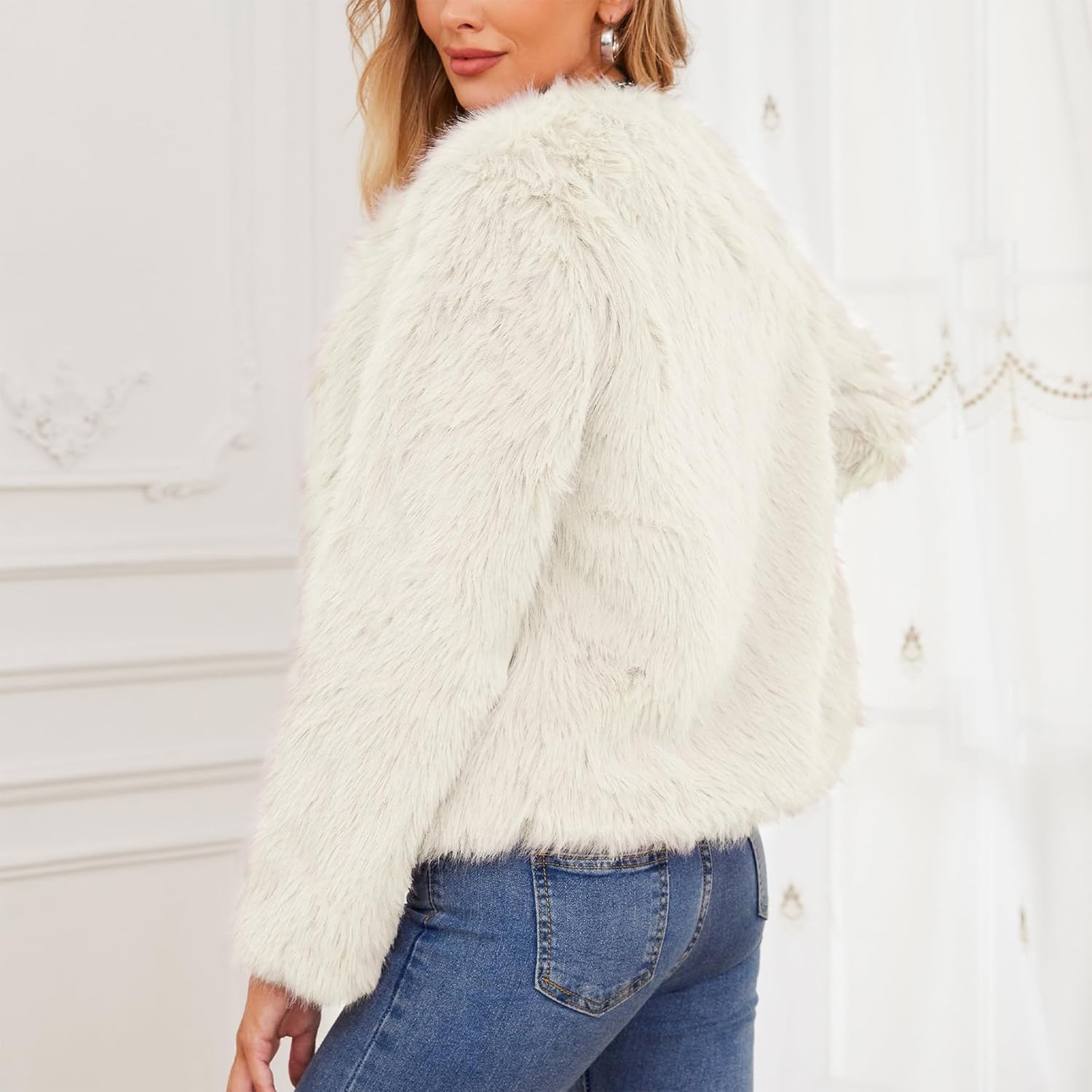 Zando Faux Fur Coats for Women 2026 - Cropped Faux Fur Jacket Women Outwear Long Sleeve Pockets Shaggy Warm Winter Coats - Image 2