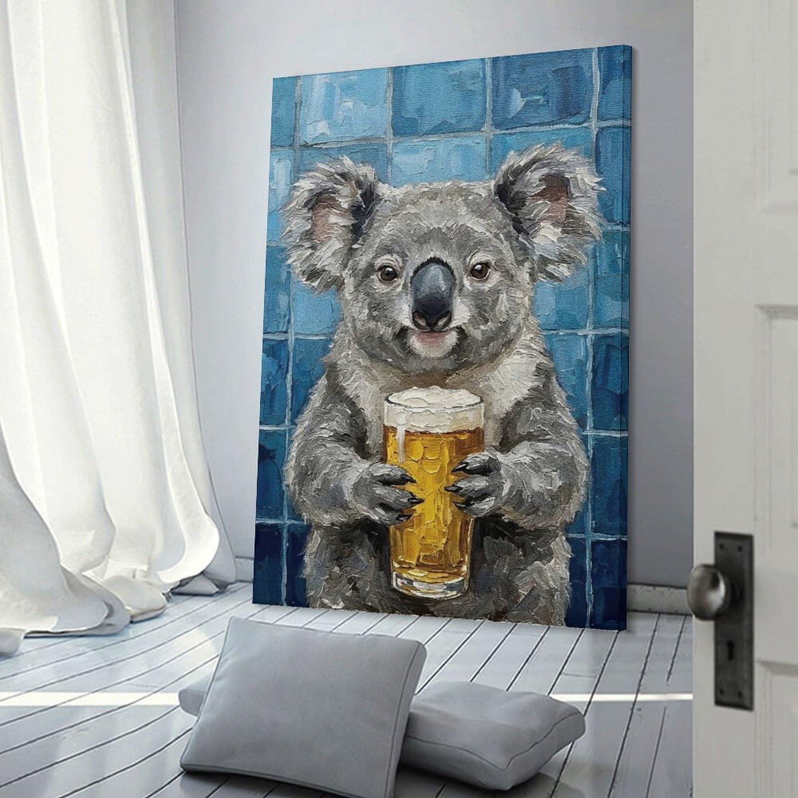 Junmoney Frame-Style-6 Koala With Beer Painting Hanging Wall Art 20X30inch(50X75cm), For Lounge, Bedroom Or Personal Spaces, Home Decor Gift With Stylish Appeal