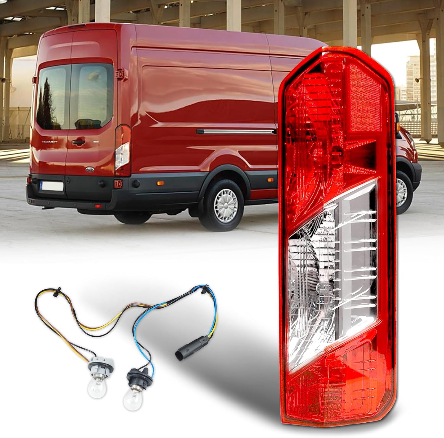 Tail Lights Compatible with Ford Transit 150 250 350 350HD 2015-2025 Rear Lamp With New Bulbs and Harness AssemblyOE: CK4Z13405G, 166-02779L, FO2800242C(Left Driver Side)