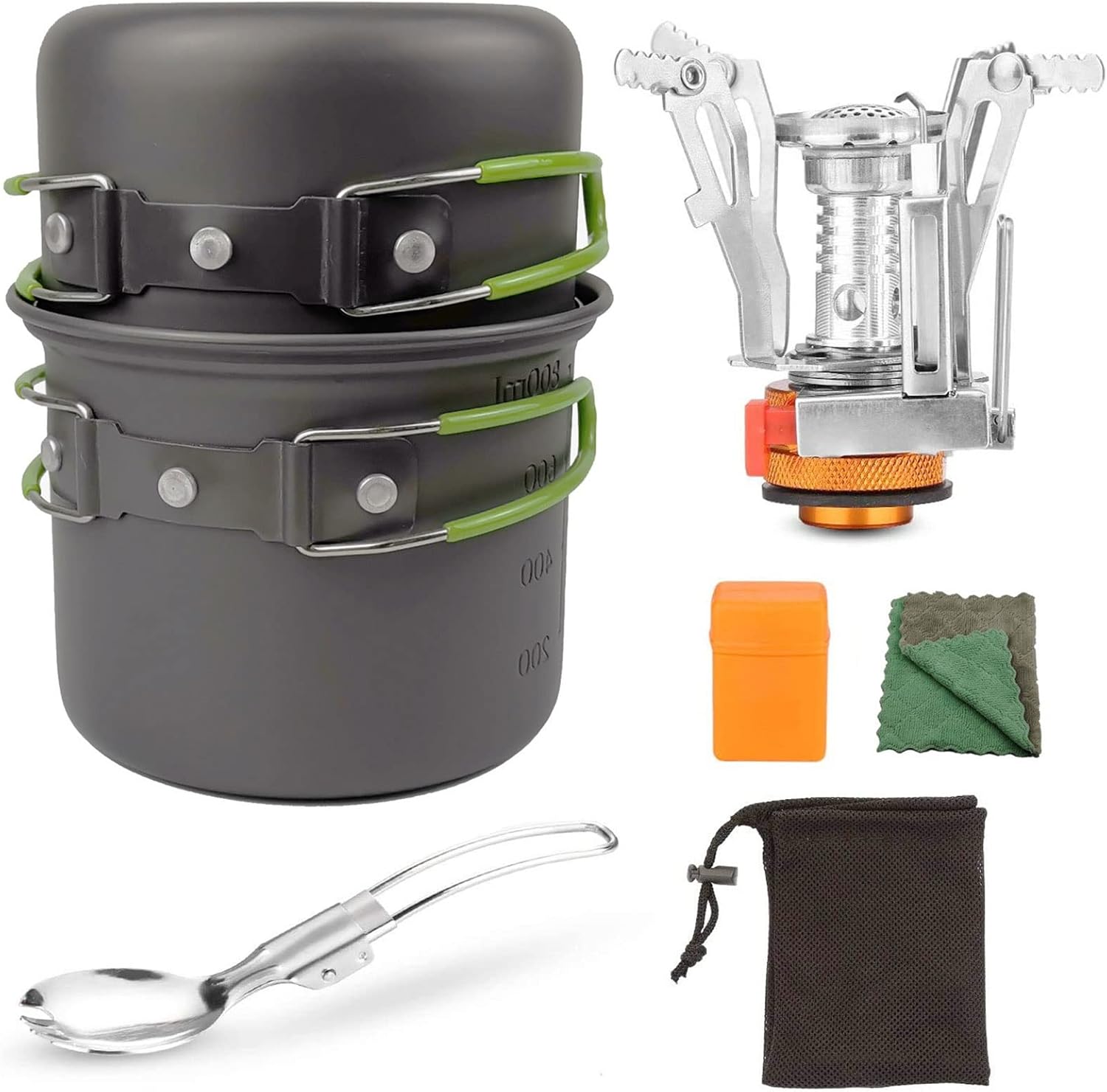 Camping Cooking Set, Portable Camping Cookware Mess Kit Pots and Pans Set for Hikers or Backpackers. (Color : Green)