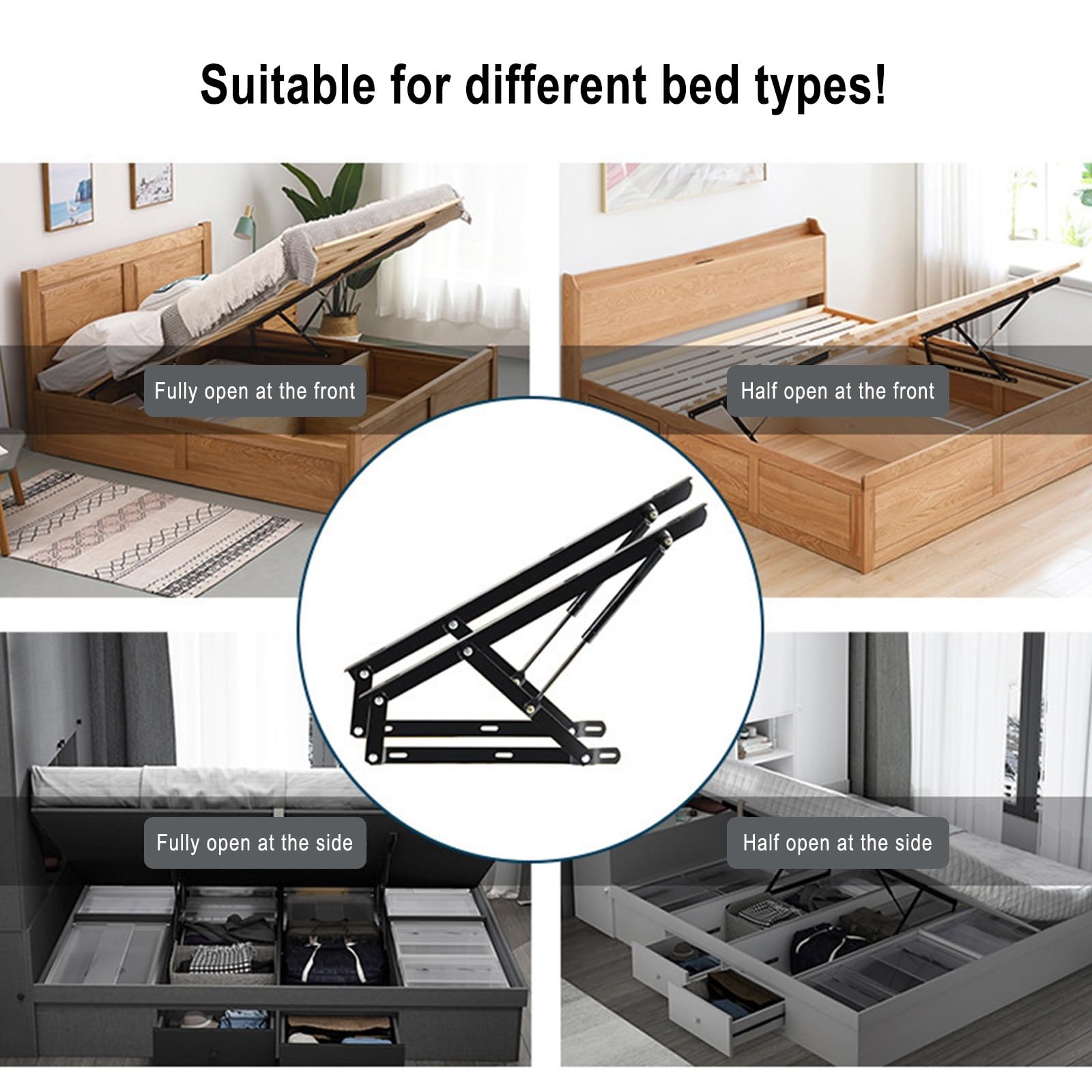 Paquete De 2 Mecanismos De Cama Hidráulicos De Alta Resistencia, Varilla De Soporte De Tatami Con Resortes, Construcción De Acero Reforzado, Bastidor De Soporte Hidráulico Para La Cama(Noir,63cm/24.8i