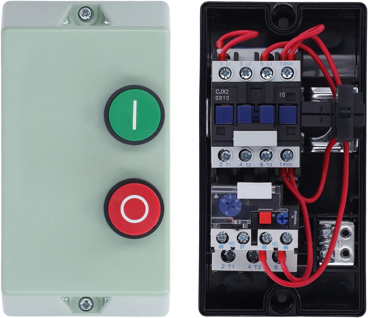 – Magnetic Electric Motor Starter Control, Single Phase 220 230V 7A 3 Phase 380 400V 10A, Push Button Actuator, Manual Operation, Green