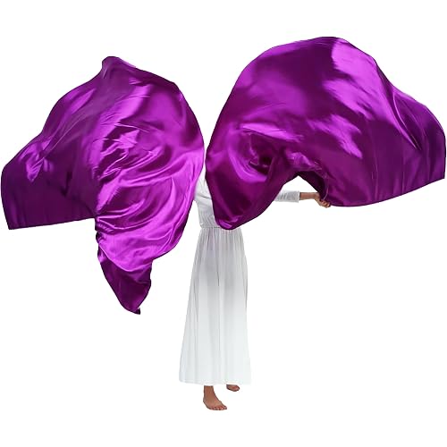 Wuchieal 74" x 55" Large soft semicircle Worship Flags, satin semicircle Banner Praise Flag with Scalable Rods 1 pairs (Purple)