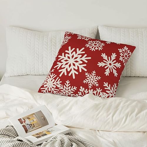 Miniatura 4 de Juego de 2 fundas de almohada de Navidad de 16 x 16 pulgadas, fundas de almohada de copos de nieve para decoración de Navidad, fundas de almohada