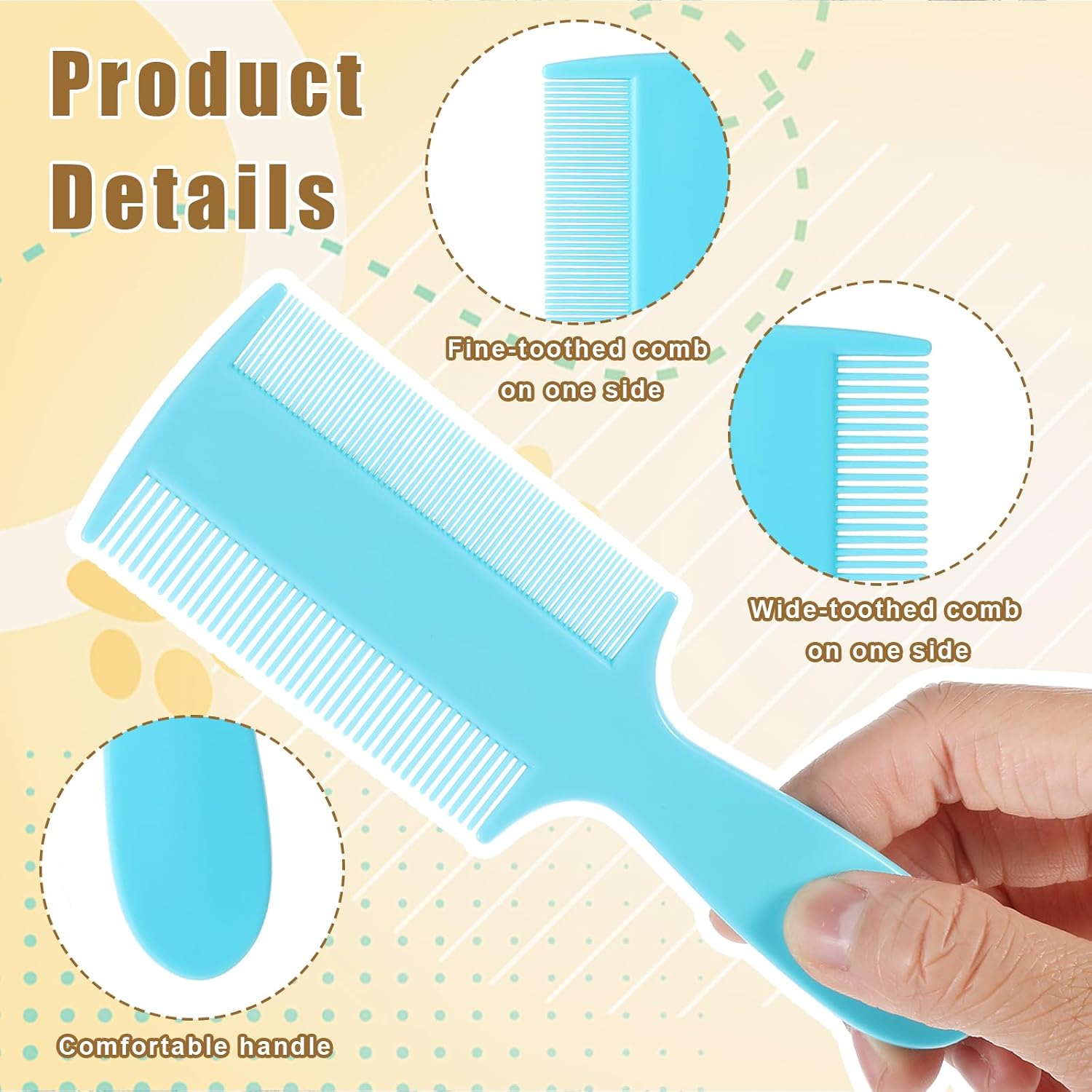 6 Pcs Double Sided Fine Tooth Comb Lice Flea Removal Comb Portable Plastic Grooming Combs with Handle Effective Dandruff Cleaning Tool for Newborn Baby Adults Children Pets Daily Hair(6 Colors)