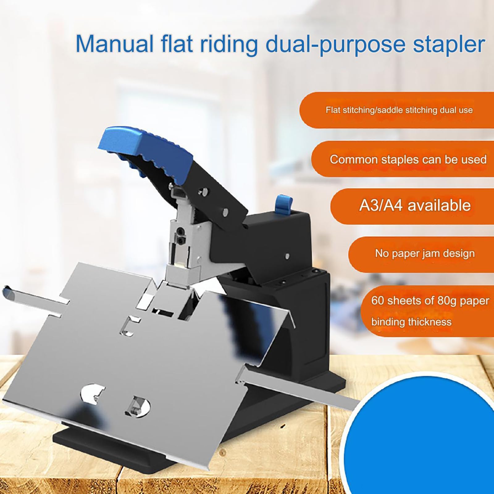 Cucitrice da tavolo resistente, capacità 60 fogli, cucitrice piatta/a sella, manuale A3/A4, per opuscoli/cucitrice per ufficio e casa