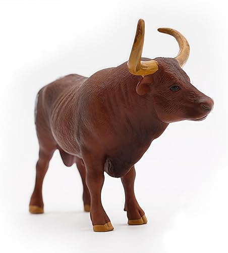 Miniatura 8 de Gemini&Genius Juguetes de animales de granja, figura de acción de vaca de cuerno largo, pintada a mano, 6 pulgadas de largo, juguetes de granja