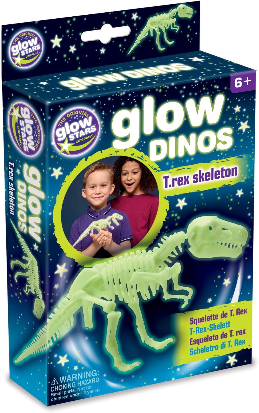 The Original Glowstars Company Glow-in-the-Dark Dinos Skeleton Model, T Rex