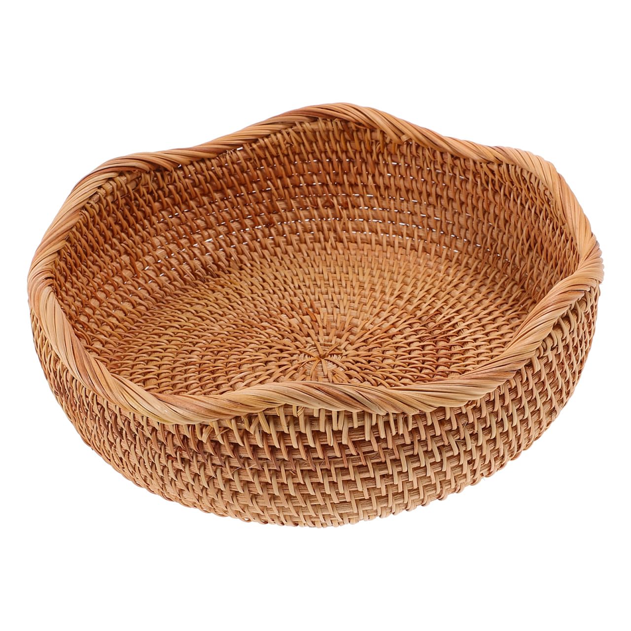 Cesta de pan de ratán trenzado redonda 9,96 x 9,96 x 3,11 pulgadas, bandeja de pan para pan, aperitivos y frutas, pequeña cesta de almacenamiento para mostrador de cocina y servir