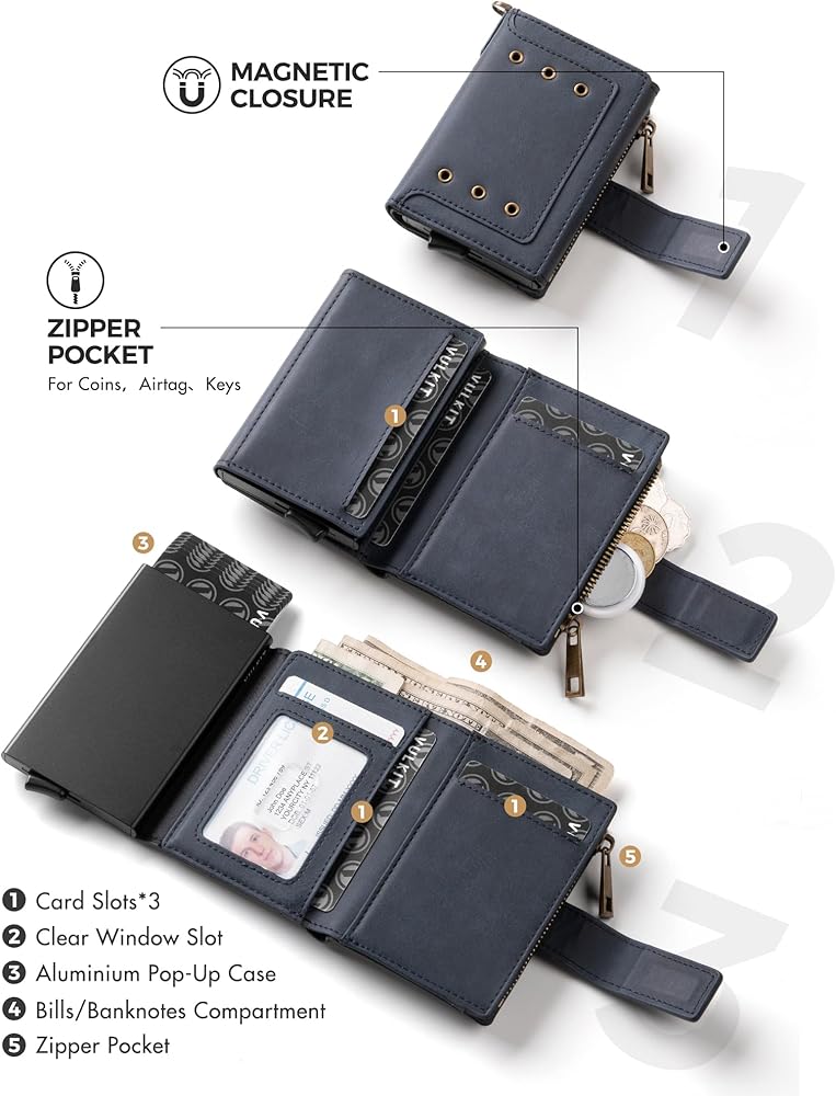 Tarjetero De Cuero, Carteras Para Hombre RFID El Dinero Clip De Doble