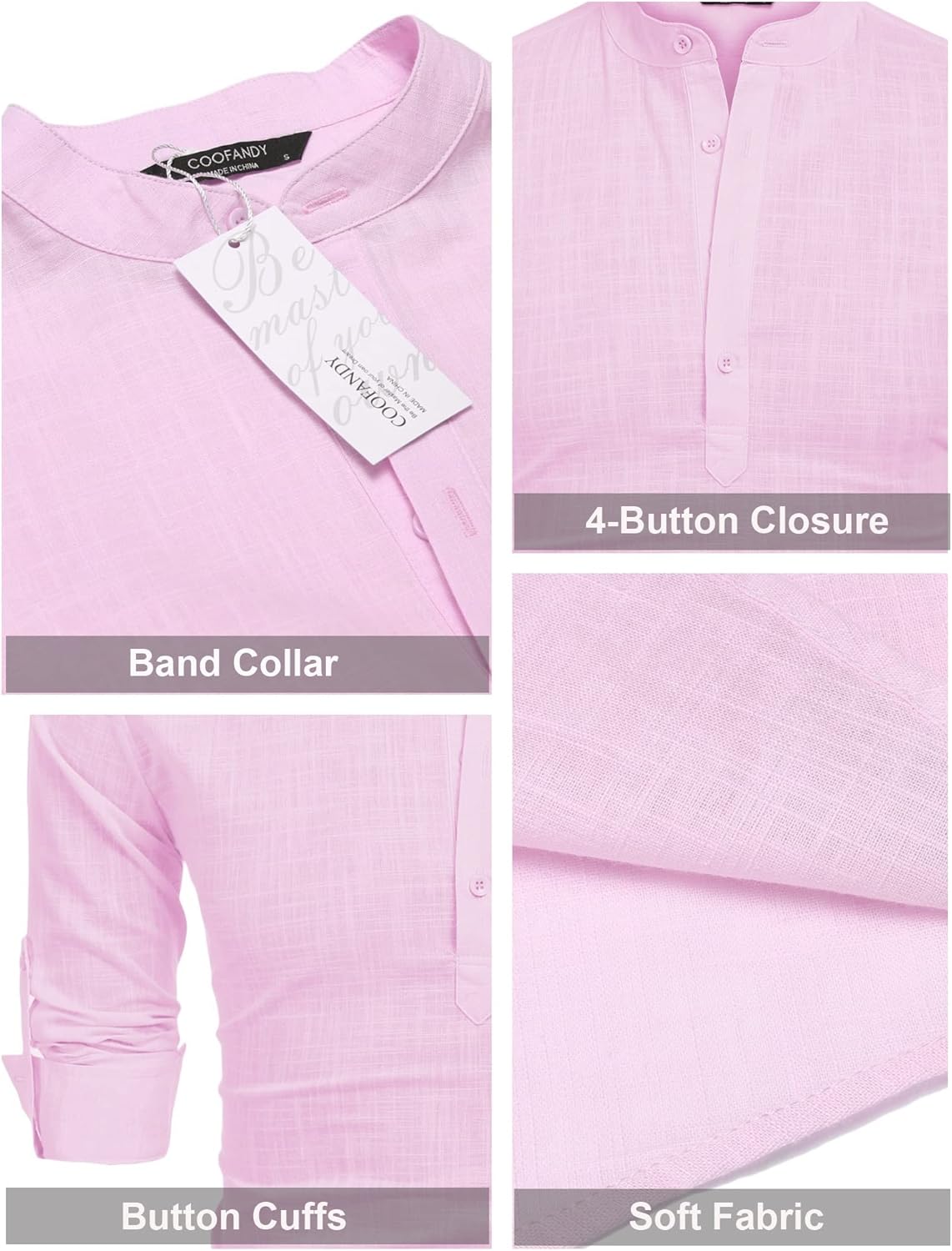 COOFANDY Men's Cotton Linen Henley T-Shirt Long Sleeve Hippie Casual Beach T-Shirts - Image 5