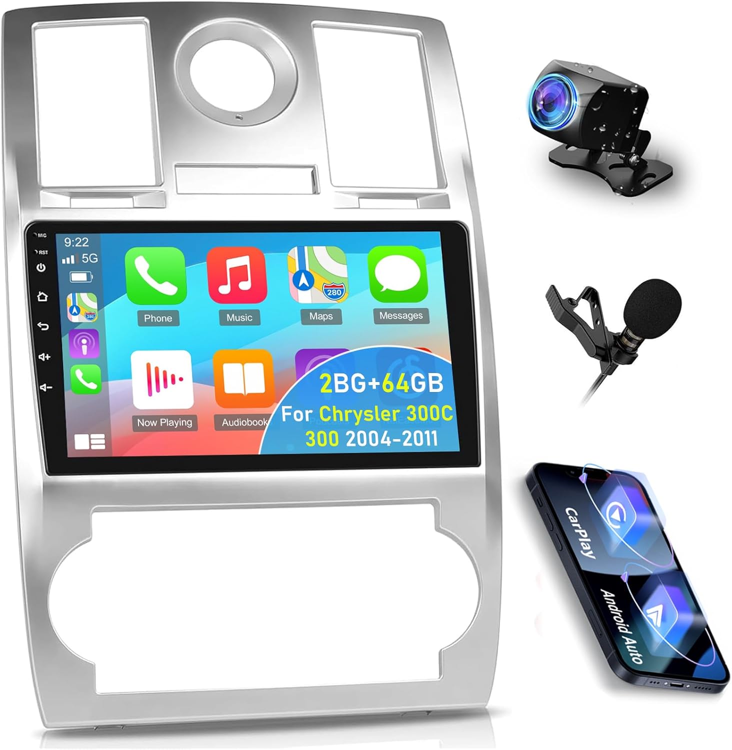 [2+64G] Android Car Radio for Chrysler 300C 300 2004-2011 with Wireless Carplay and Android Auto - 9 Inch Touch Screen Car Stereo - Multiple UI Themes/WiFi/GPS/SWC + AHD Backup Camera