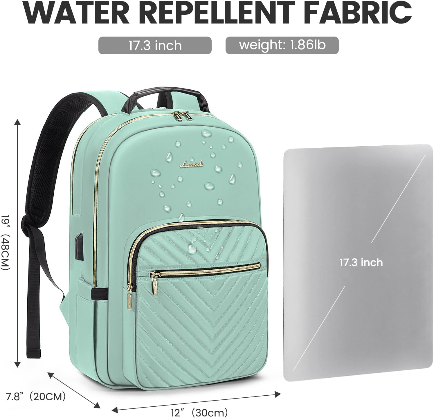 LOVEVOOK Laptop Backpack for Women 17.3 inch,Cute Womens Travel Backpack Purse,Professional Laptop Computer Bag,Waterproof Work Business College Teacher Bags Carry on Backpack with USB Port,Mint Green - Image 4