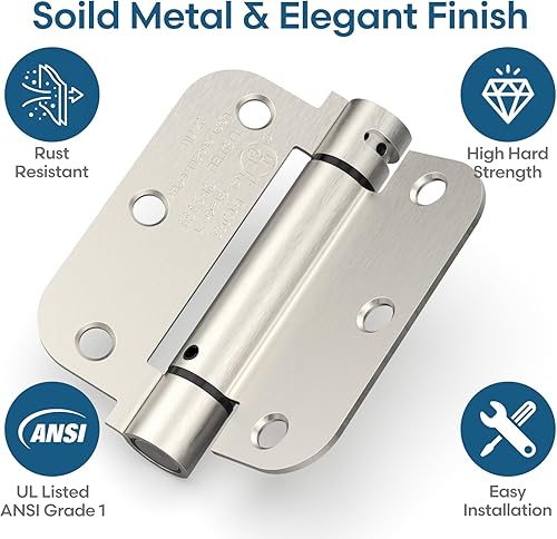 Miniatura 3 de Treasem Bisagra de puerta de cierre automático, bisagra de resorte de cierre automático con tensión ajustable, 3.5 x 3.5 pulgadas, esquinas de radio